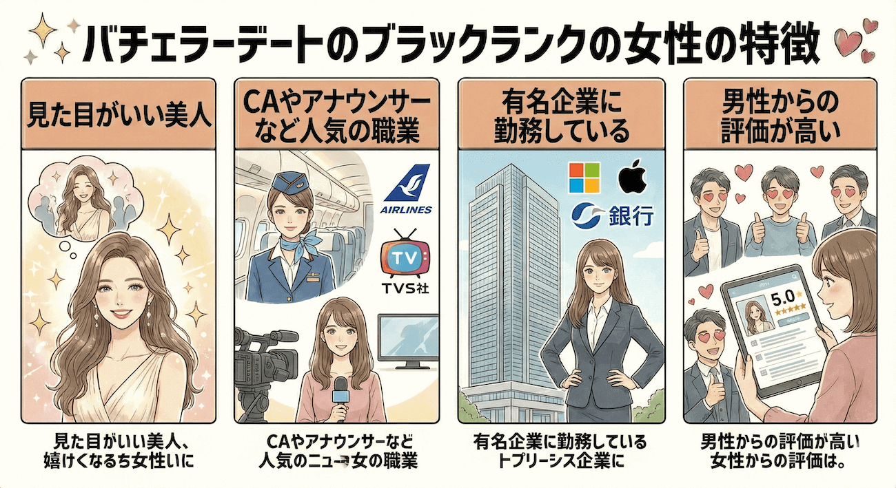 バチェラーデートのブラックランクの女性の特徴