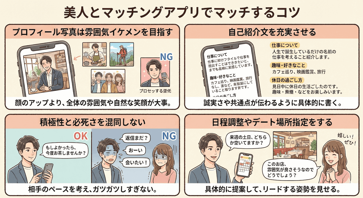 美人とマッチングアプリでマッチするコツ