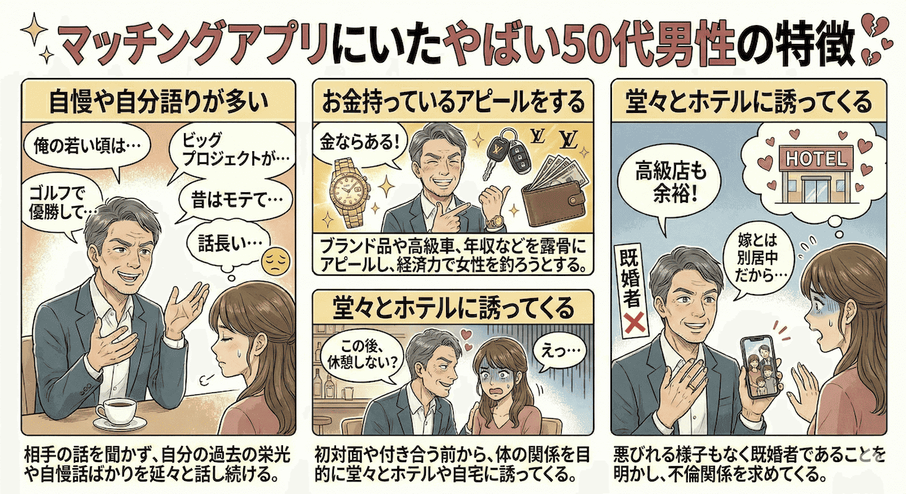マッチングアプリにいたやばい50代男性の特徴