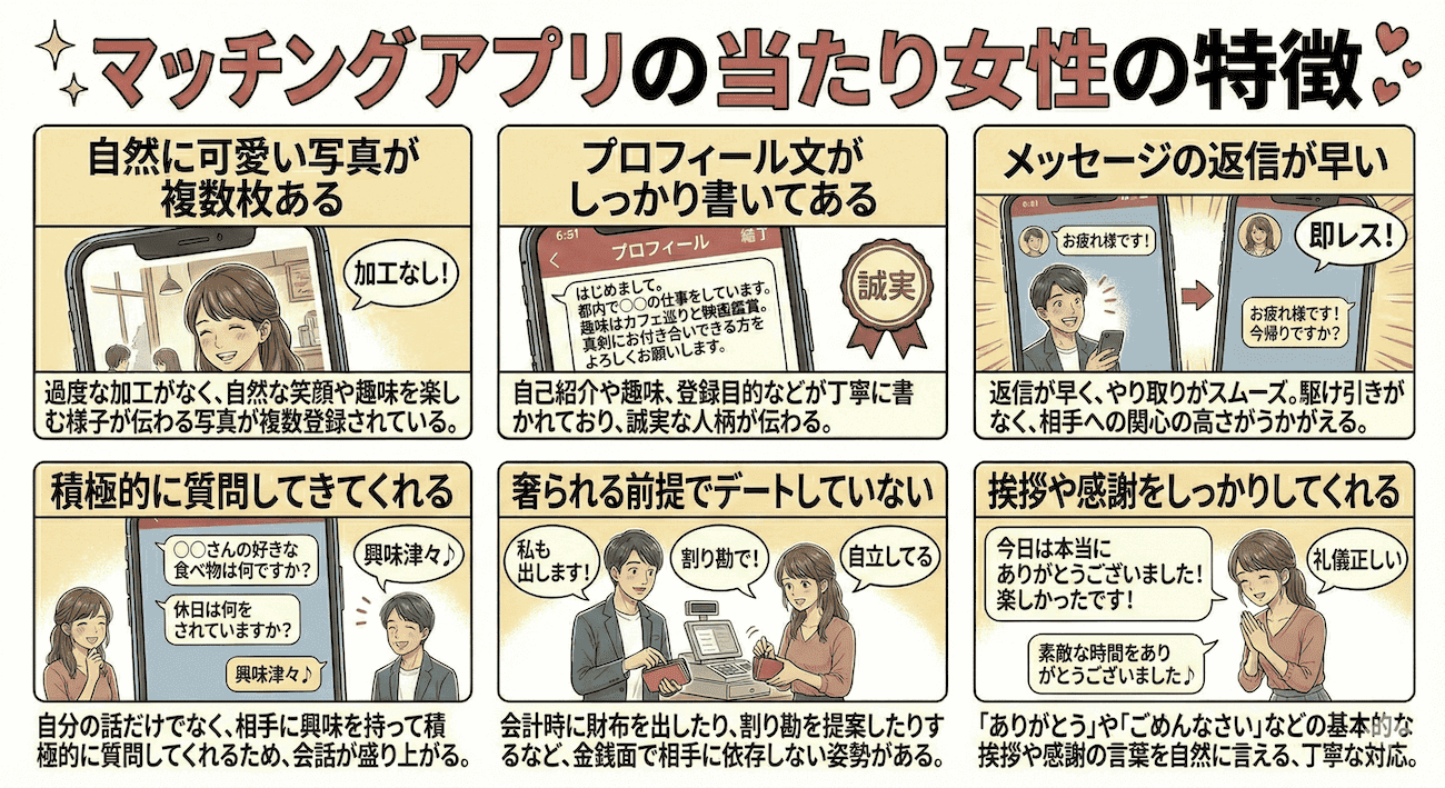マッチングアプリの当たり女性の特徴