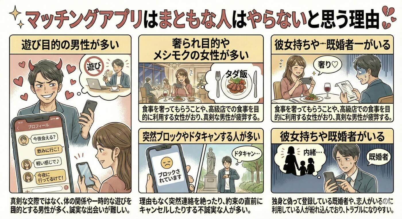 マッチングアプリはまともな人はやらないと思う理由！被害談も紹介