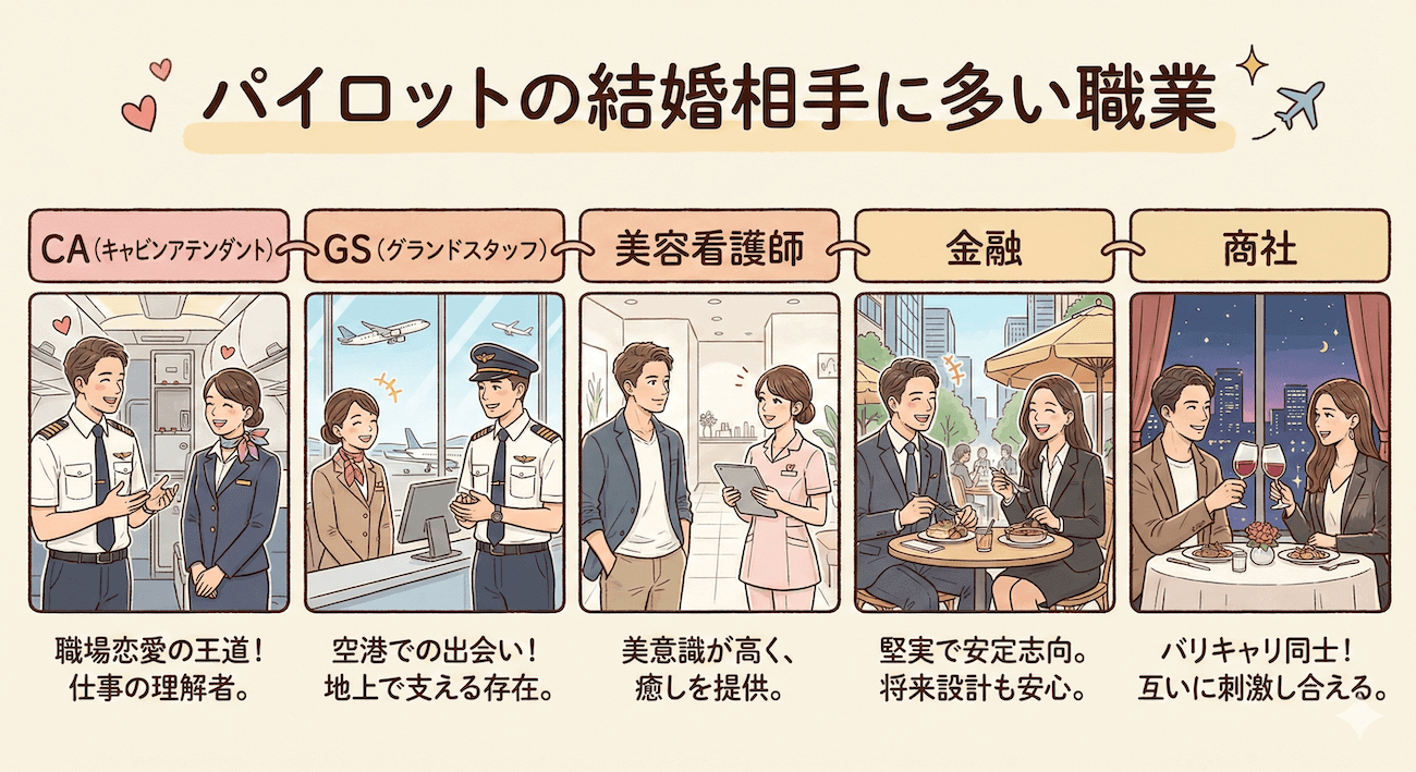 パイロットの結婚相手の職業