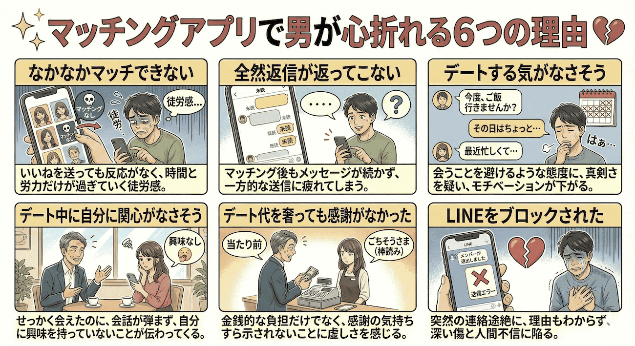 マッチングアプリで男が心折れる6つの理由