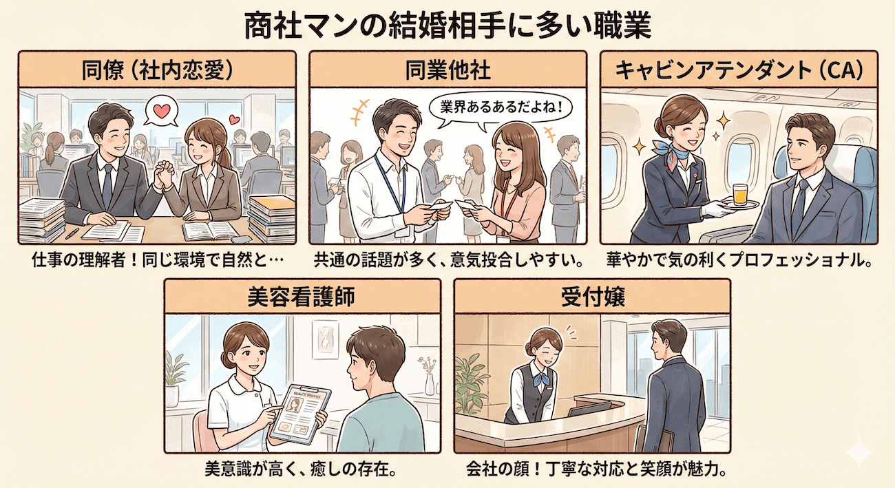 商社マンの結婚相手に多い職業