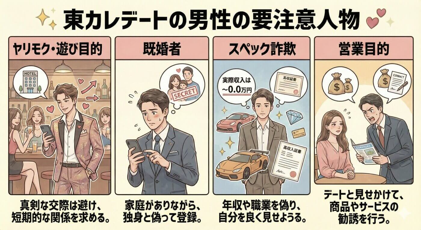 東カレデートの男性の要注意人物の特徴と見分け方