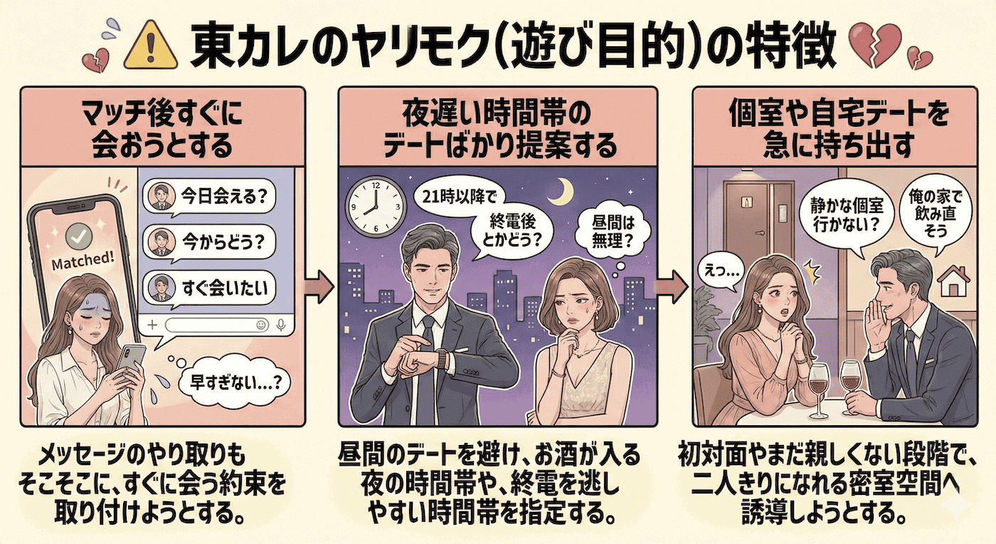 東カレデートの要注意人物男性の特徴｜ヤリモク・遊び目的