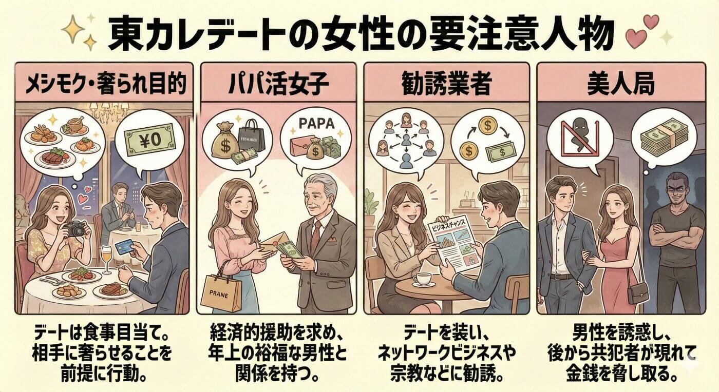 東カレデートの女性の要注意人物の特徴と見分け方