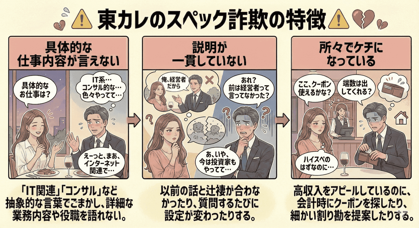 東カレデートの要注意人物男性の特徴｜スペック詐欺
