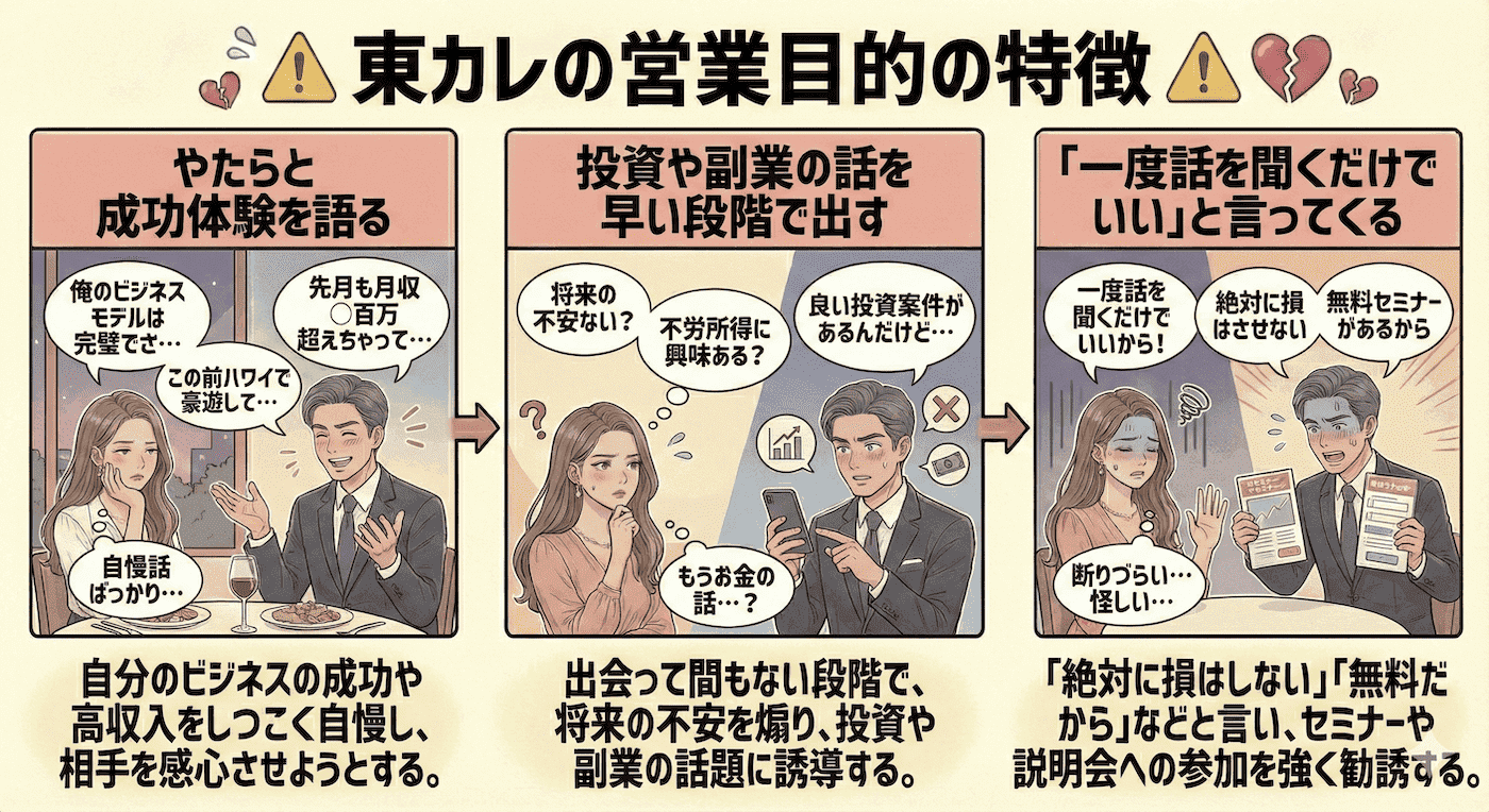 東カレデートの要注意人物男性の特徴｜営業目的