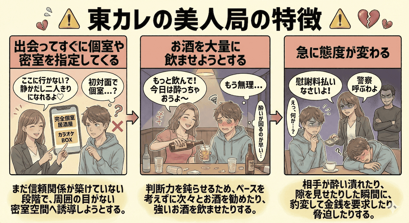 東カレデートの女性の要注意人物｜美人局