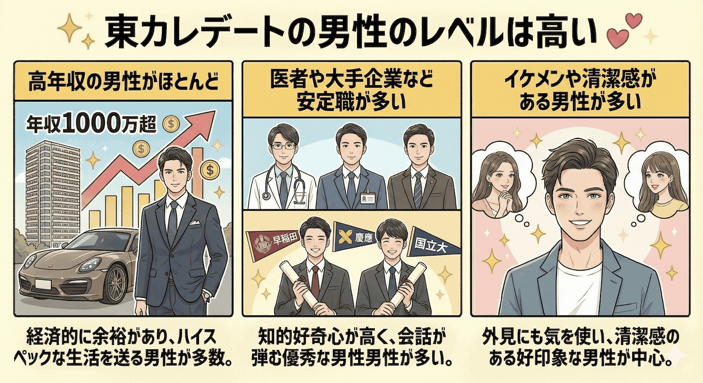 東カレデートの男性のレベルは高い