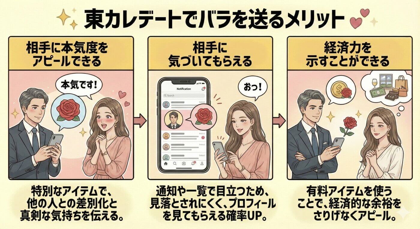 東カレデートでバラを送るメリット