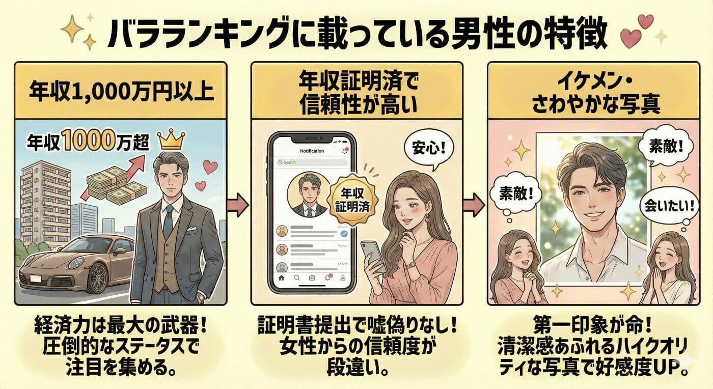 バラランキングに載っている男性の特徴