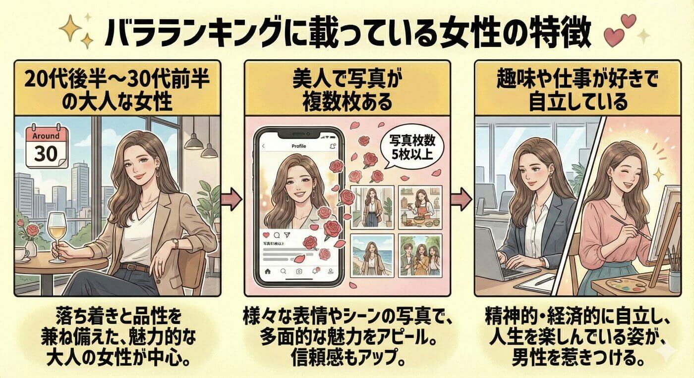 バラランキングに載っている女性の特徴