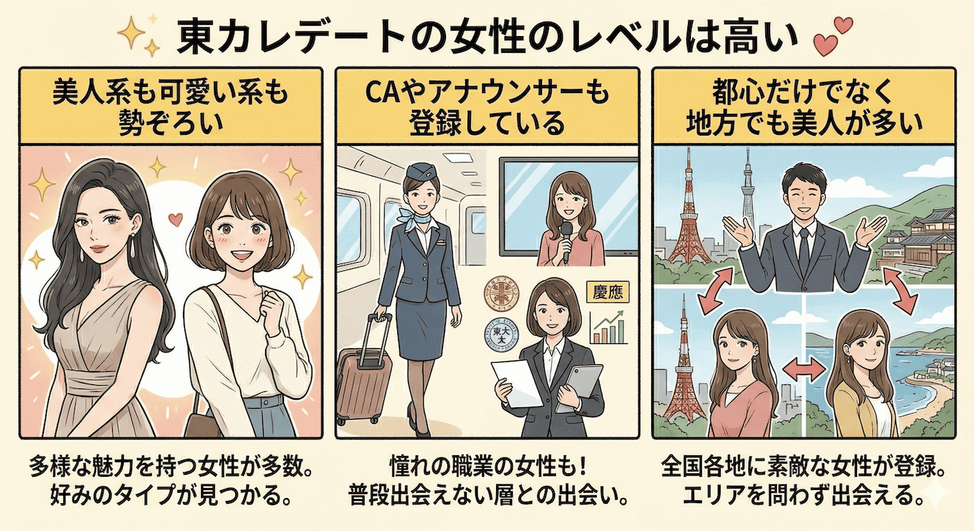 東カレデートの女性のレベルはかなり高い