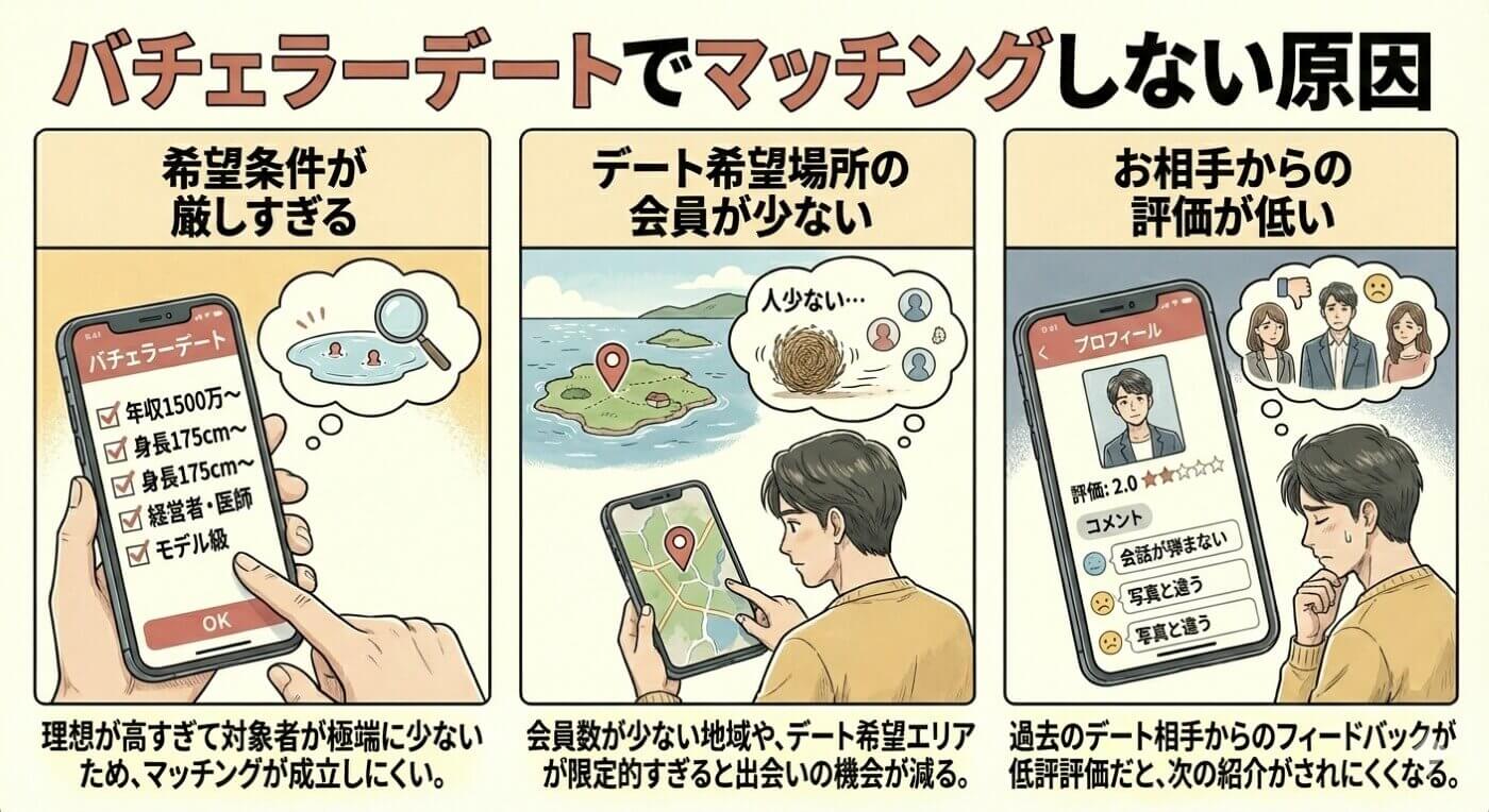 バチェラーデートでマッチングしない原因