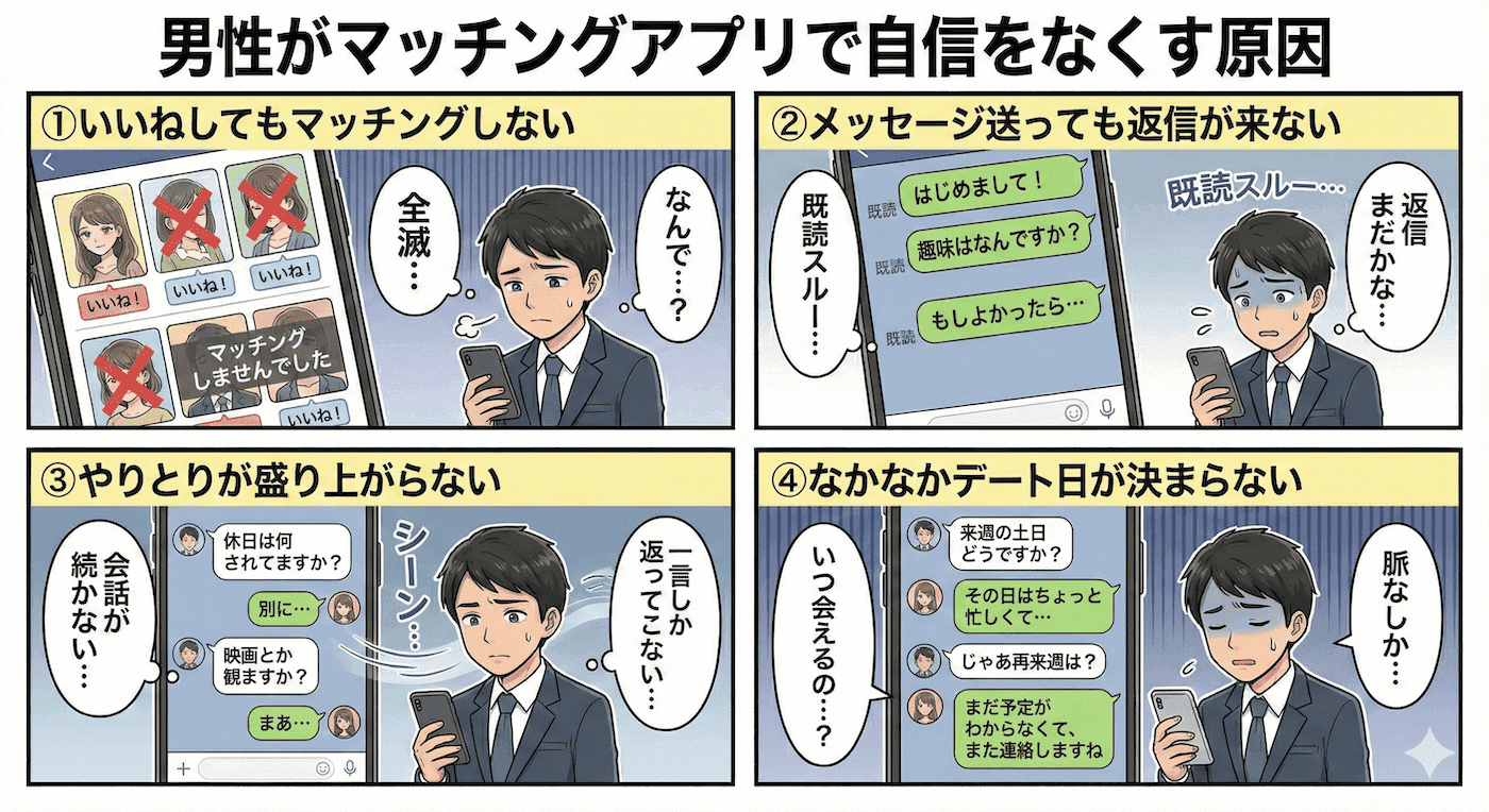 男性がマッチングアプリで自信をなくす原因