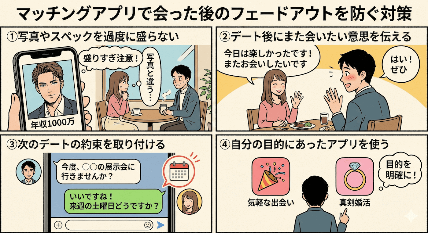 マッチングアプリで会った後のフェードアウトを防ぐ対策