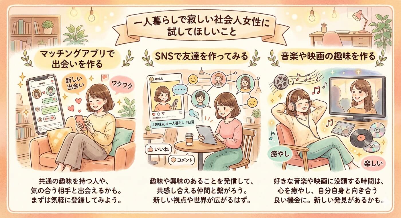 一人暮らしで寂しい社会人女性に試してほしいこと