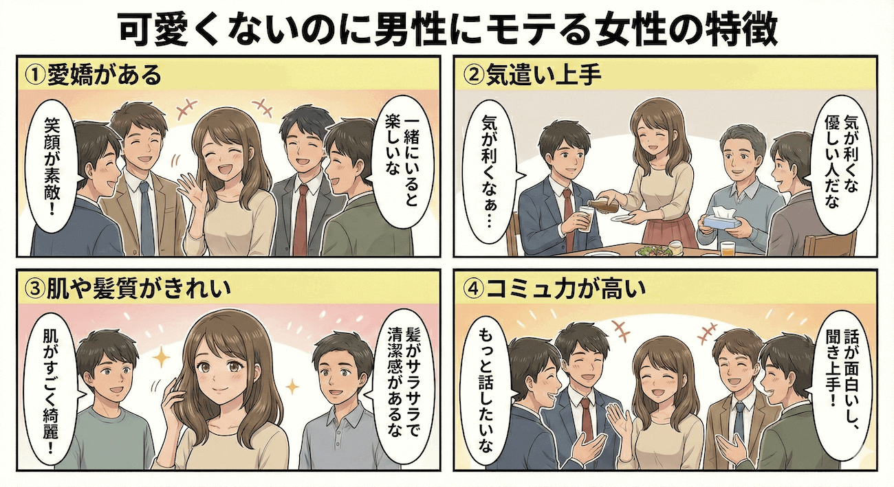 可愛くないのに男性にモテる女性の特徴