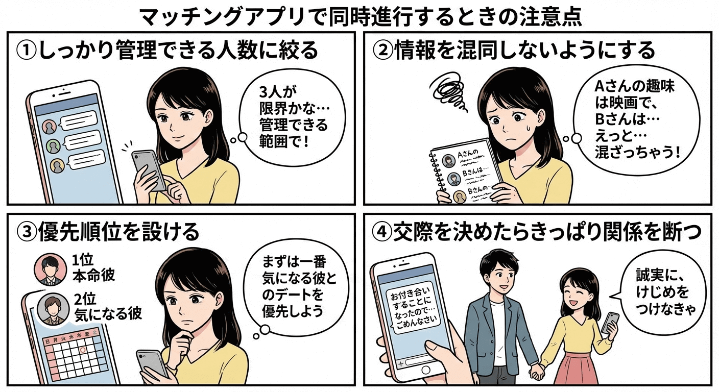 マッチングアプリで同時進行するときの注意点